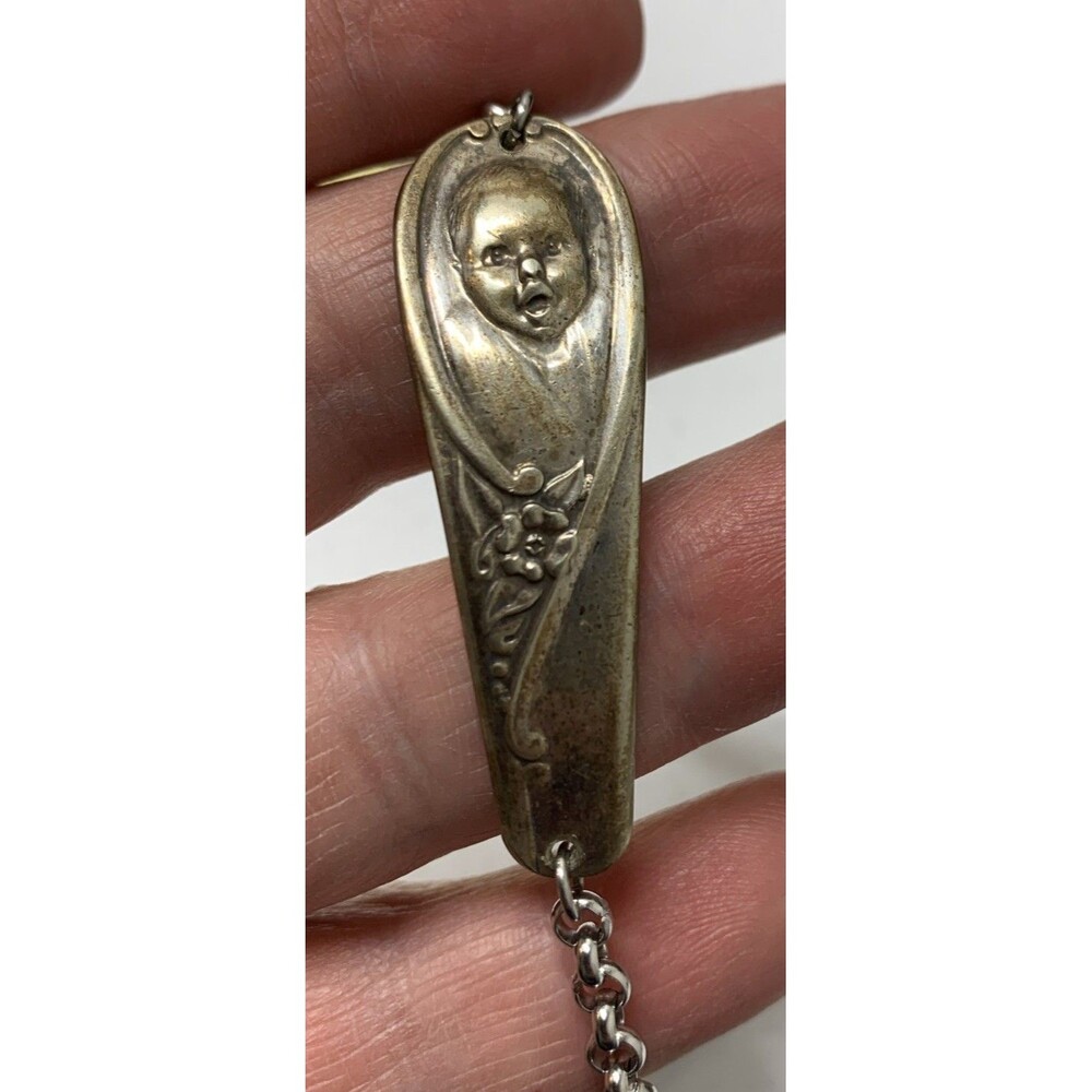 Vintage Gerber Baby Spoon Bracelet 8” Adjustable Diaper Pin Charm